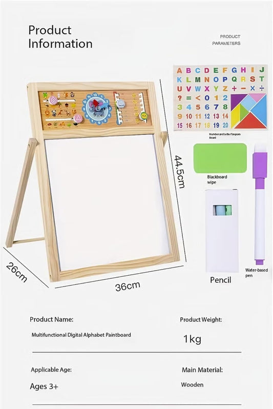 Kids Double-Sided Wooden Art Easel with Magnetic Black & White Board