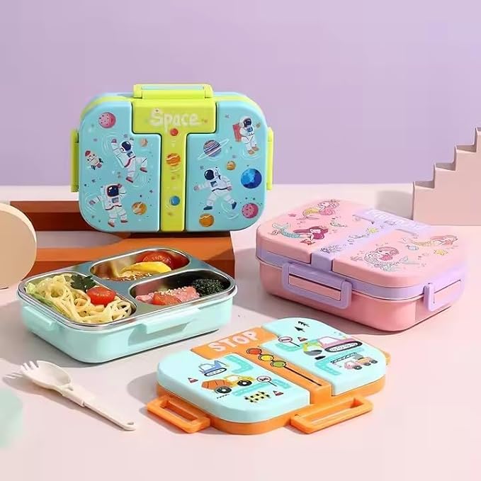 Kids Stainless Steel Lunch Box with 3 Compartments 600ml