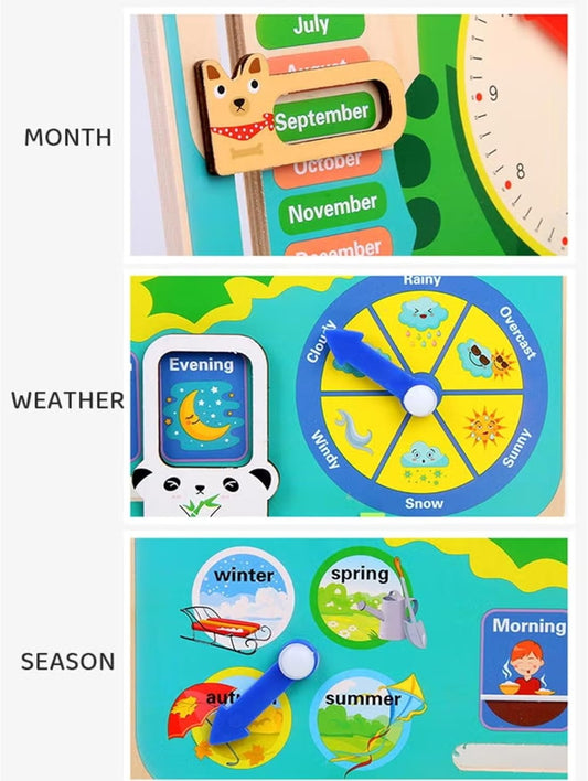 Montessori Wooden Calendar Clock Board for Kids – Multi-Functional Toy