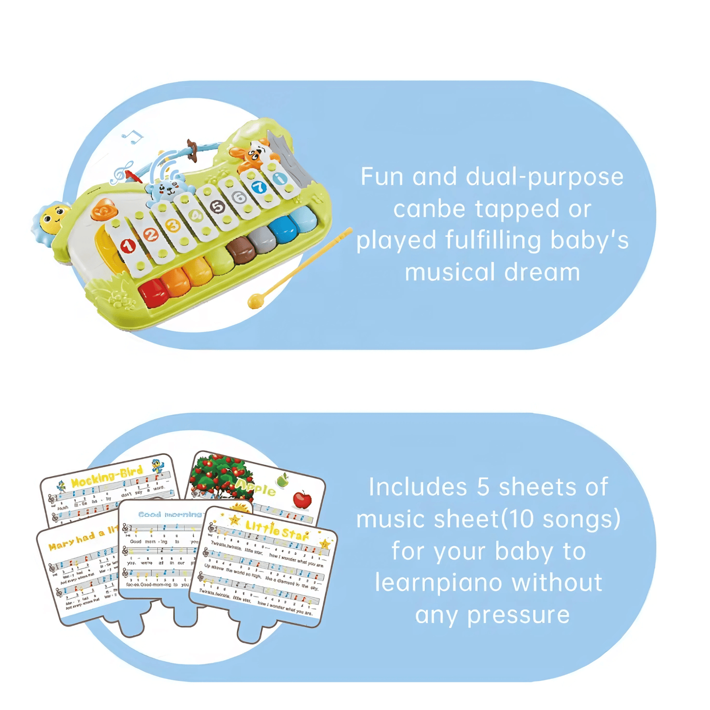 2 - in - 1 Music Forest Piano Toy – 8 - Key Educational Keyboard - Twisoo