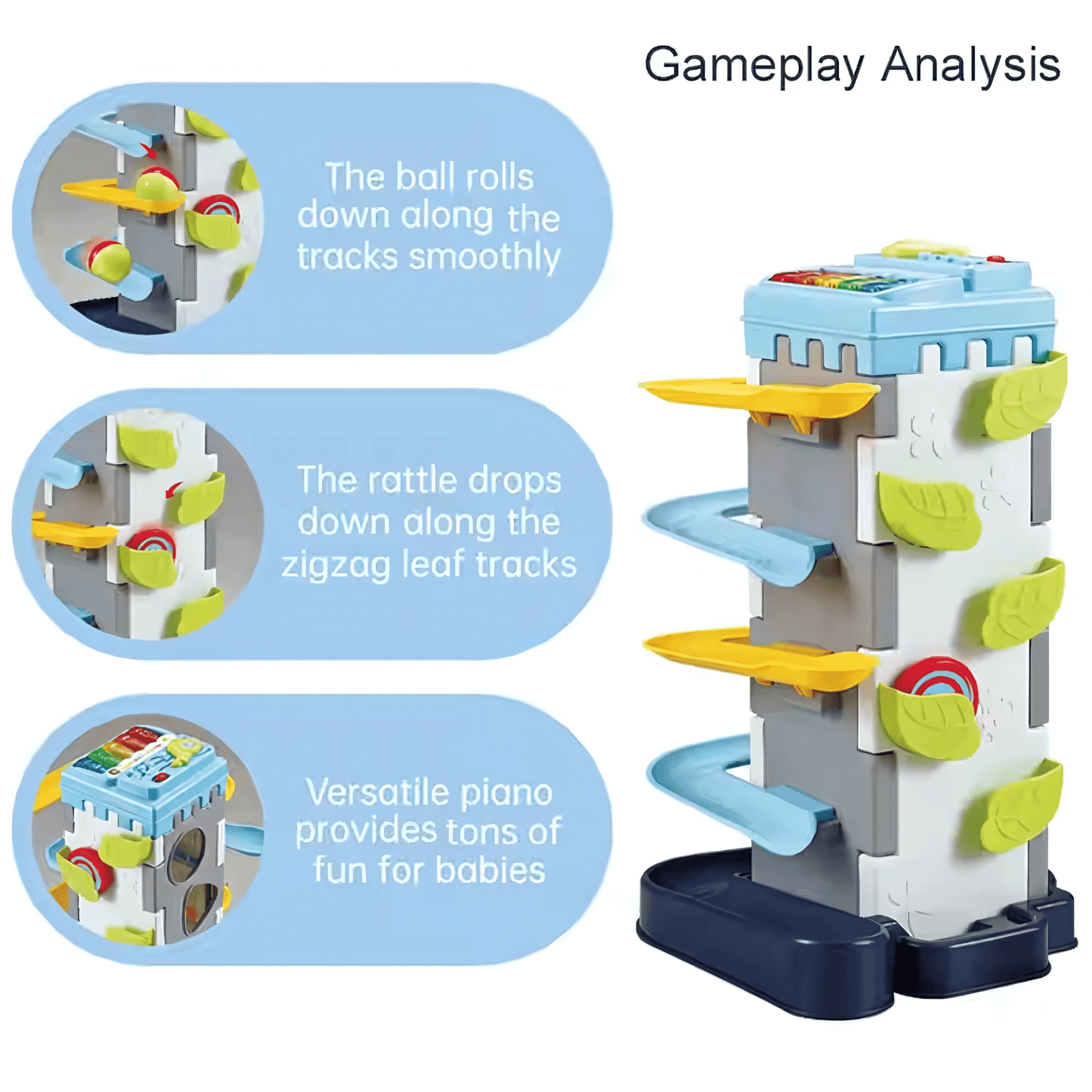 2 - in - 1 Playset with Race Track Shape Sorter &amp; Rolling Ball Piano - Twisoo