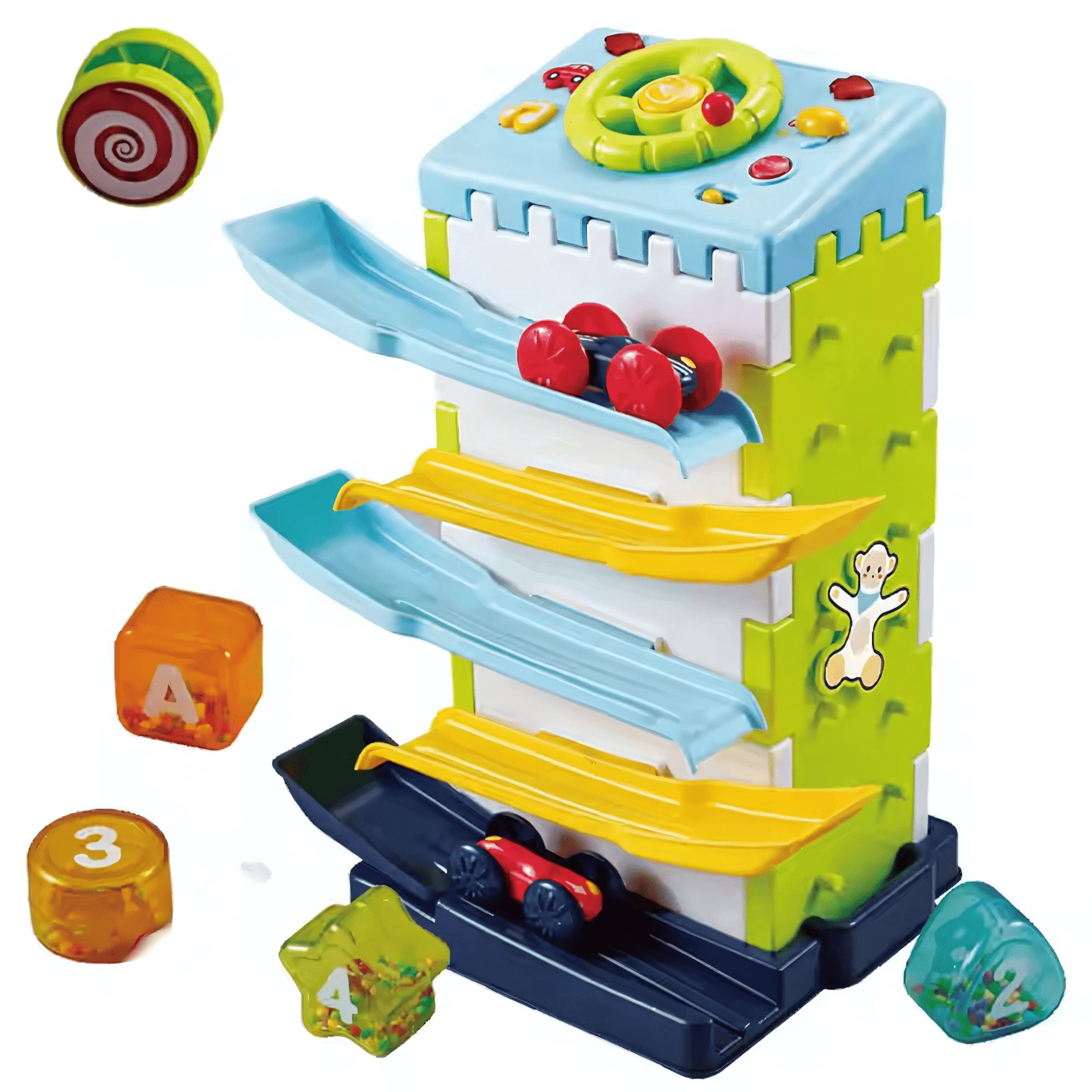 2 - in - 1 Playset with Race Track Shape Sorter &amp; Rolling Ball Piano(Green) - Twisoo