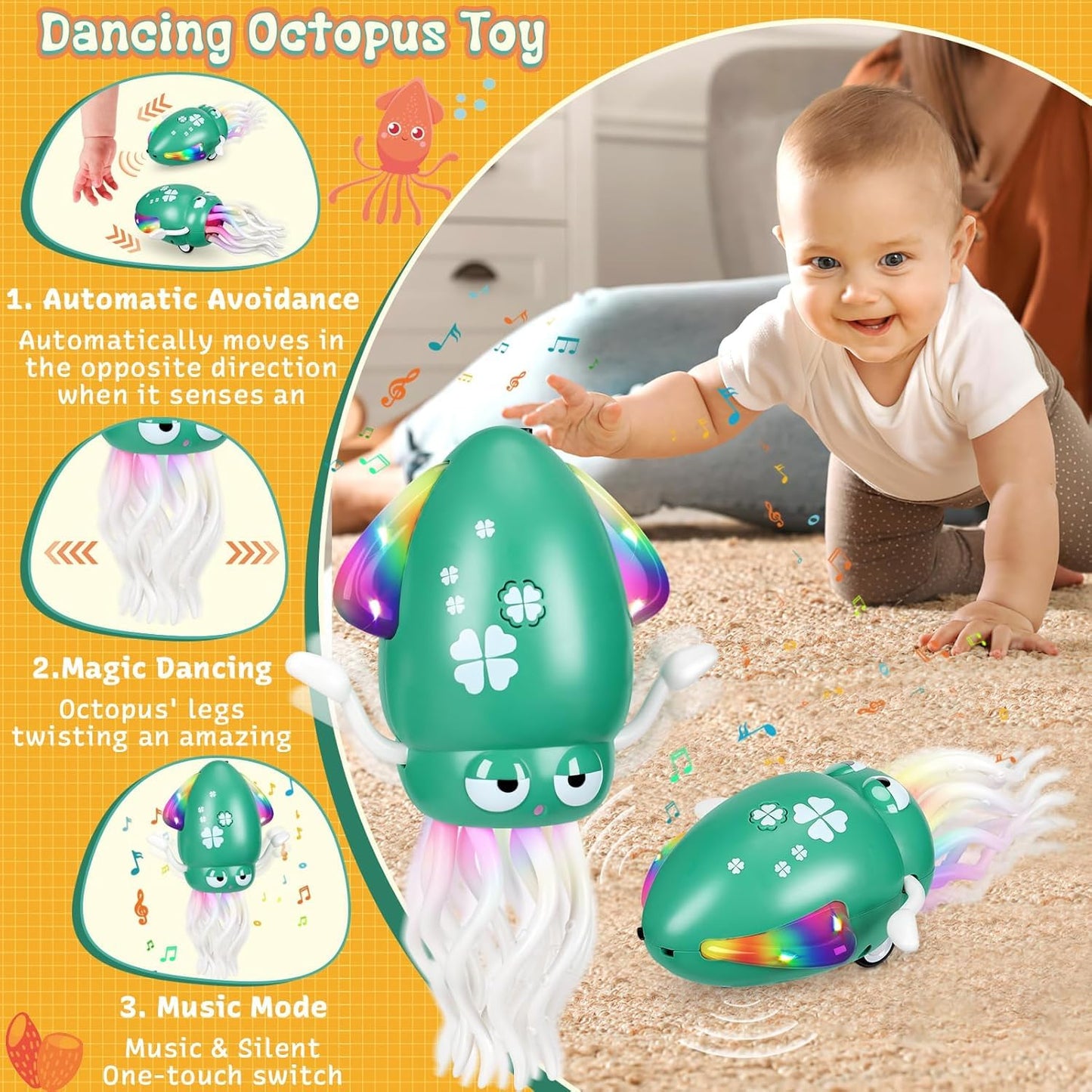 Electric Crawling Octopus Tummy Time Baby Toy