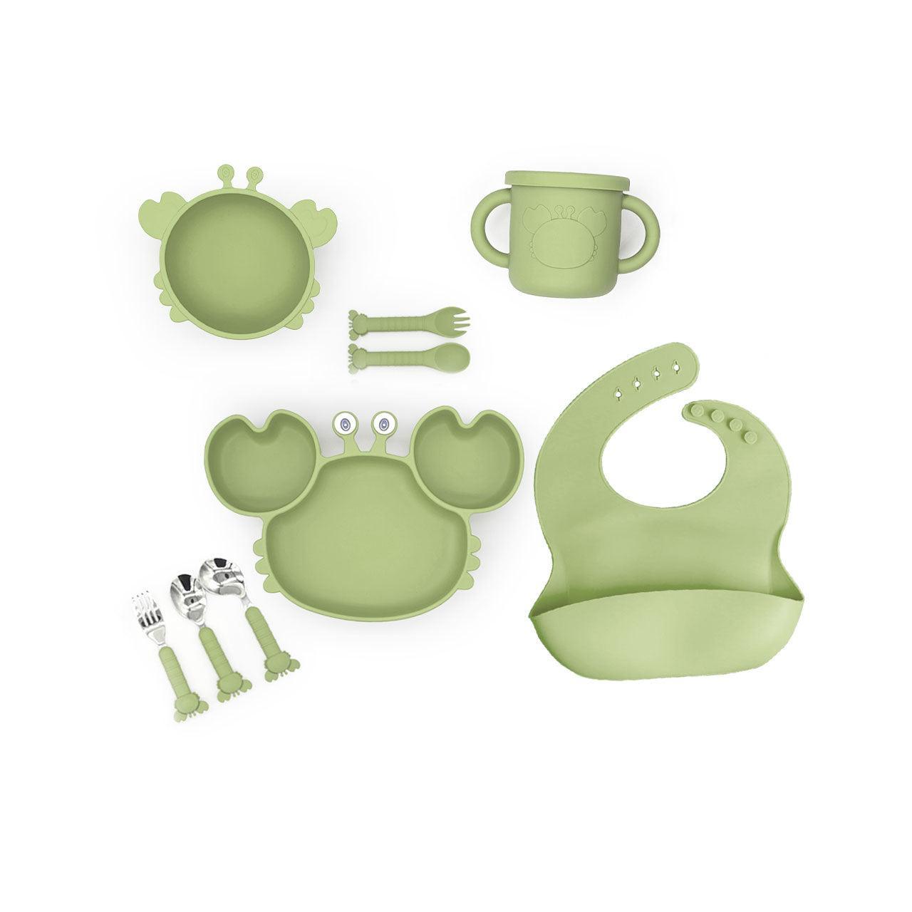 9 PCS Food Plate Set with Cup and Wooden Spoon for Early Educational Feeding - Twisoo