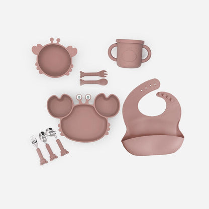 9 PCS Food Plate Set with Cup and Wooden Spoon for Early Educational Feeding - Twisoo