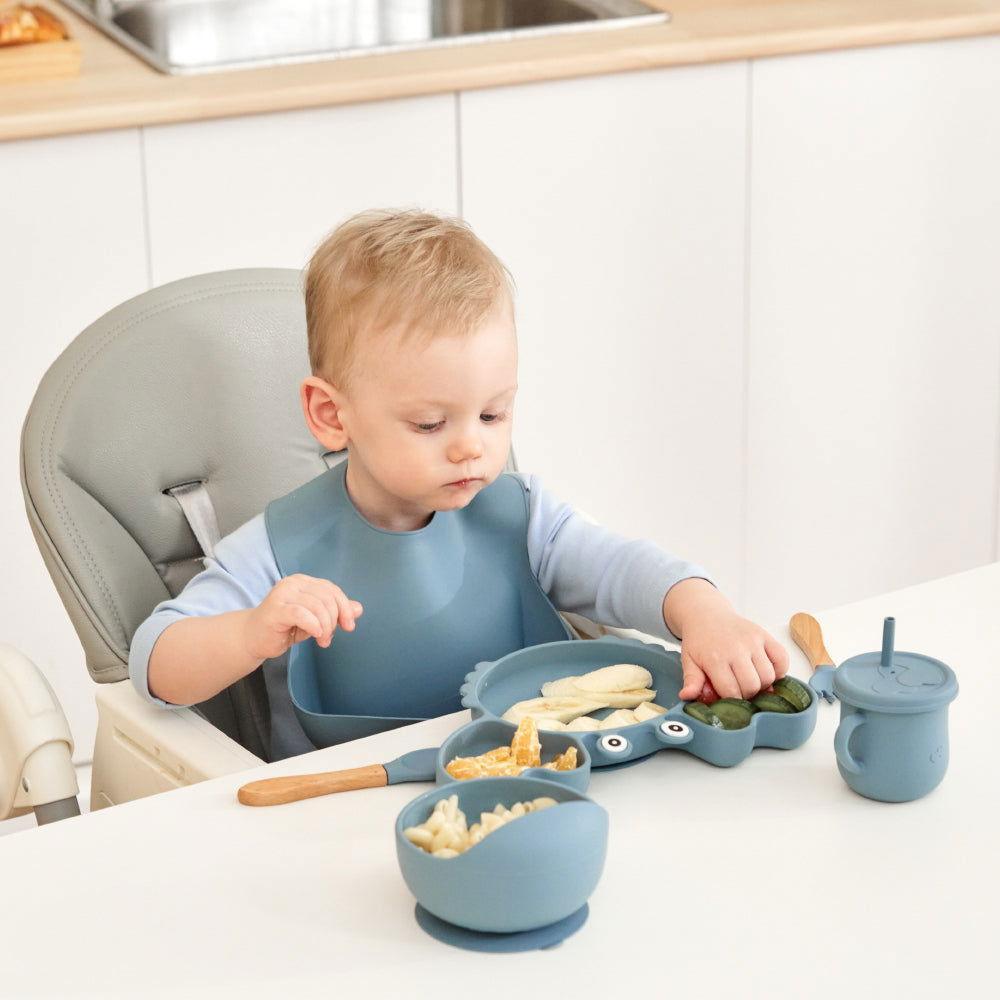 9 PCS Food Plate Set with Cup and Wooden Spoon for Early Educational Feeding - Twisoo