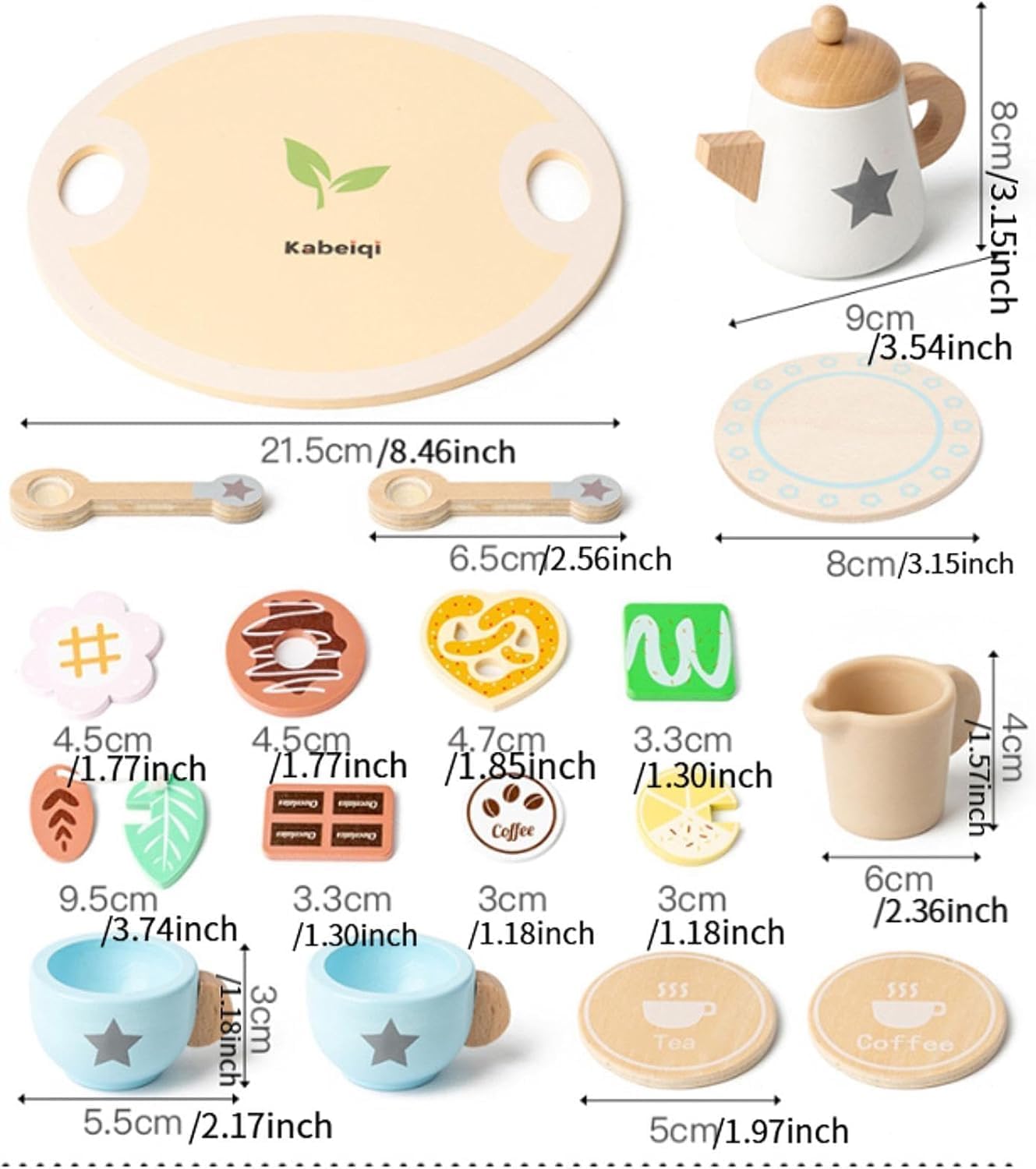 Cabecchi 12-Piece Wooden Tea Set Toy for Kids– Cute Pretend Play