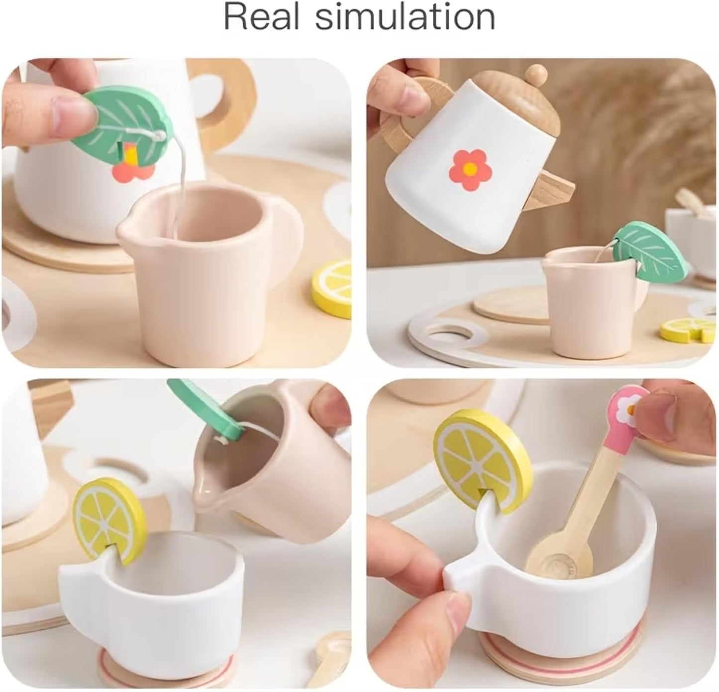 Cabecchi 12-Piece Wooden Tea Set Toy for Kids– Cute Pretend Play