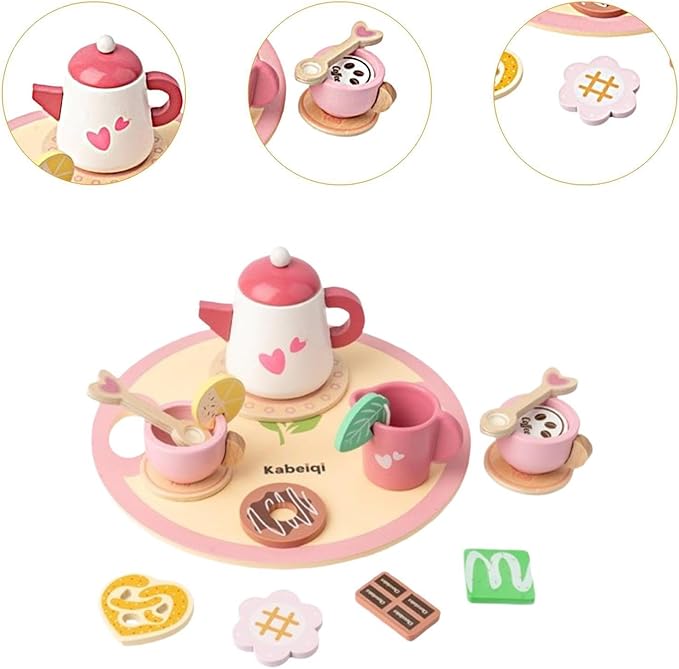 Cabecchi 12-Piece Wooden Tea Set Toy for Kids– Cute Pretend Play
