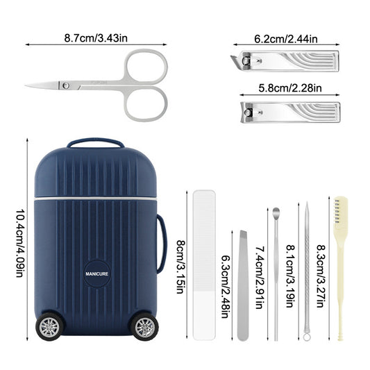 8-Piece Nail Clipper Set with Mini 4-Wheel Travel Trolley