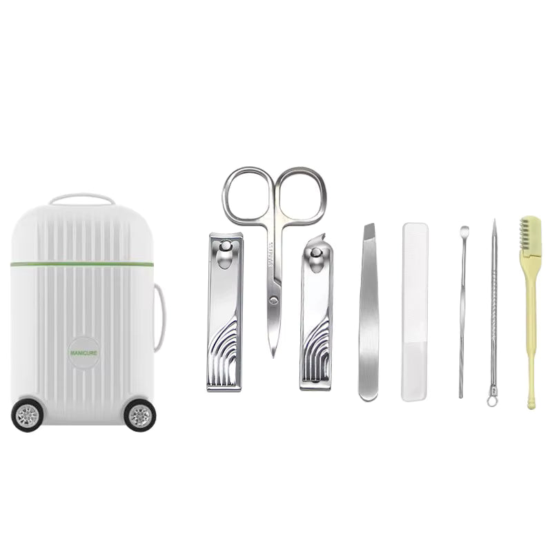 8-Piece Nail Clipper Set with Mini 4-Wheel Travel Trolley