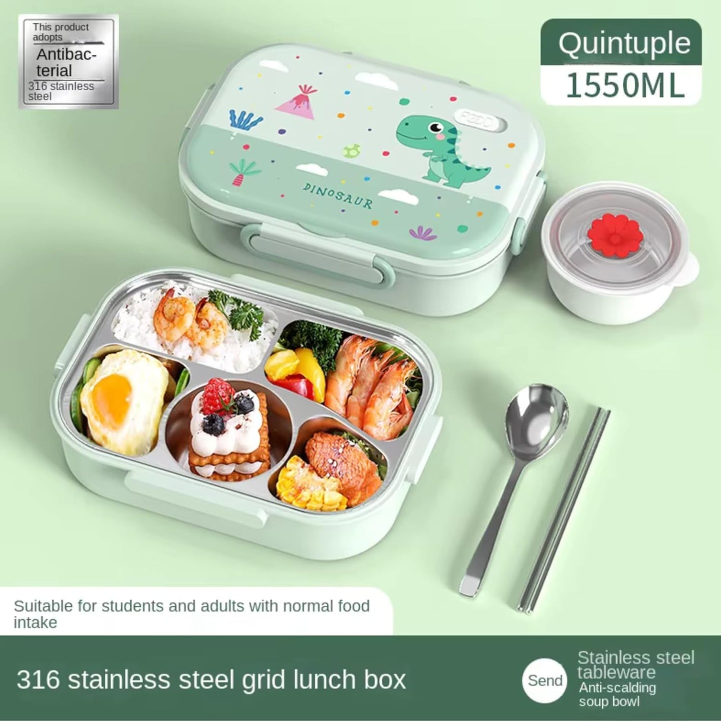 Kids Bento Lunch Box with Insulated Carry Bag