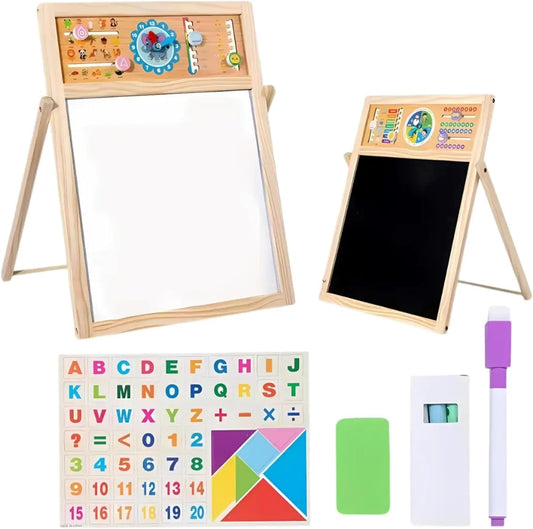 Kids Double-Sided Wooden Art Easel with Magnetic Black & White Board