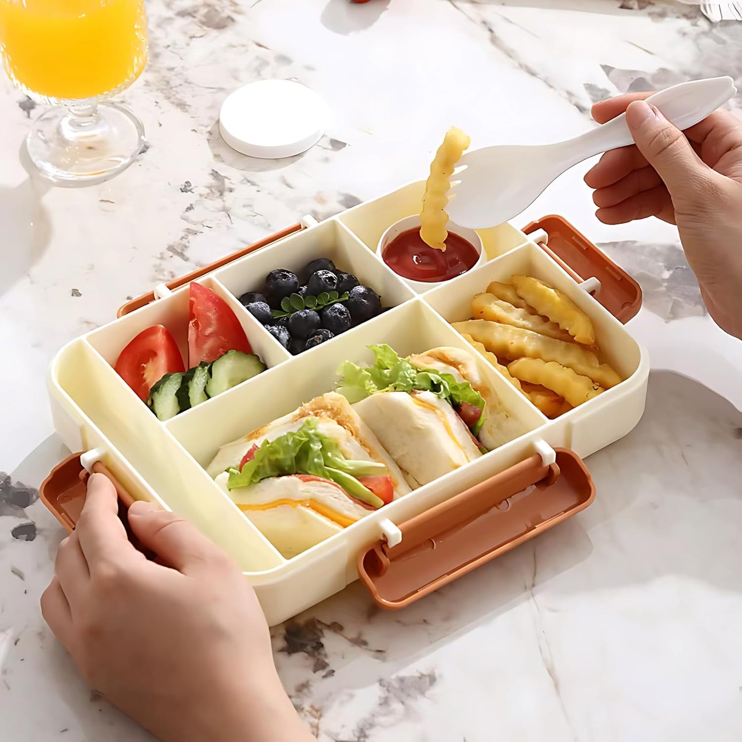 Kids Lunch Box – BPA-Free,5-Compartment (White-Plastic)