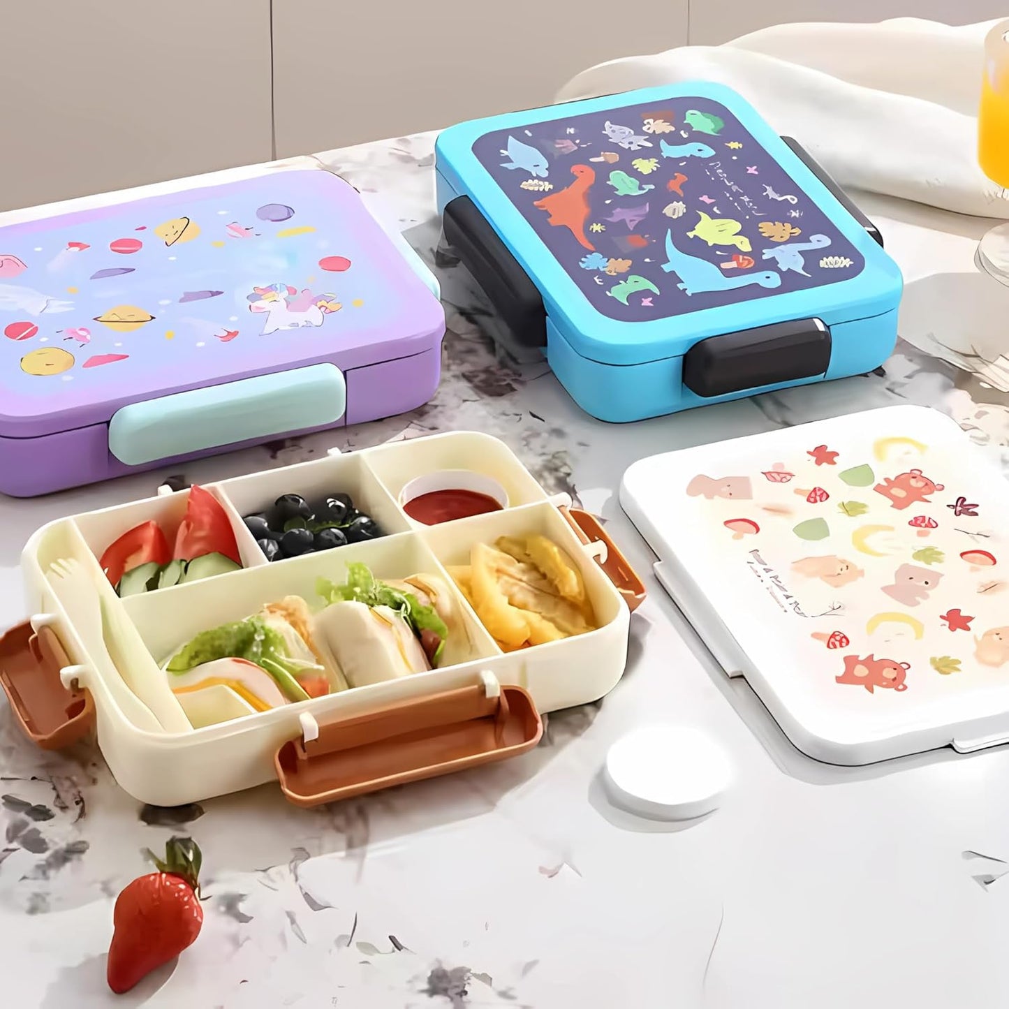 Kids Lunch Box – BPA-Free,5-Compartment (White-Plastic)