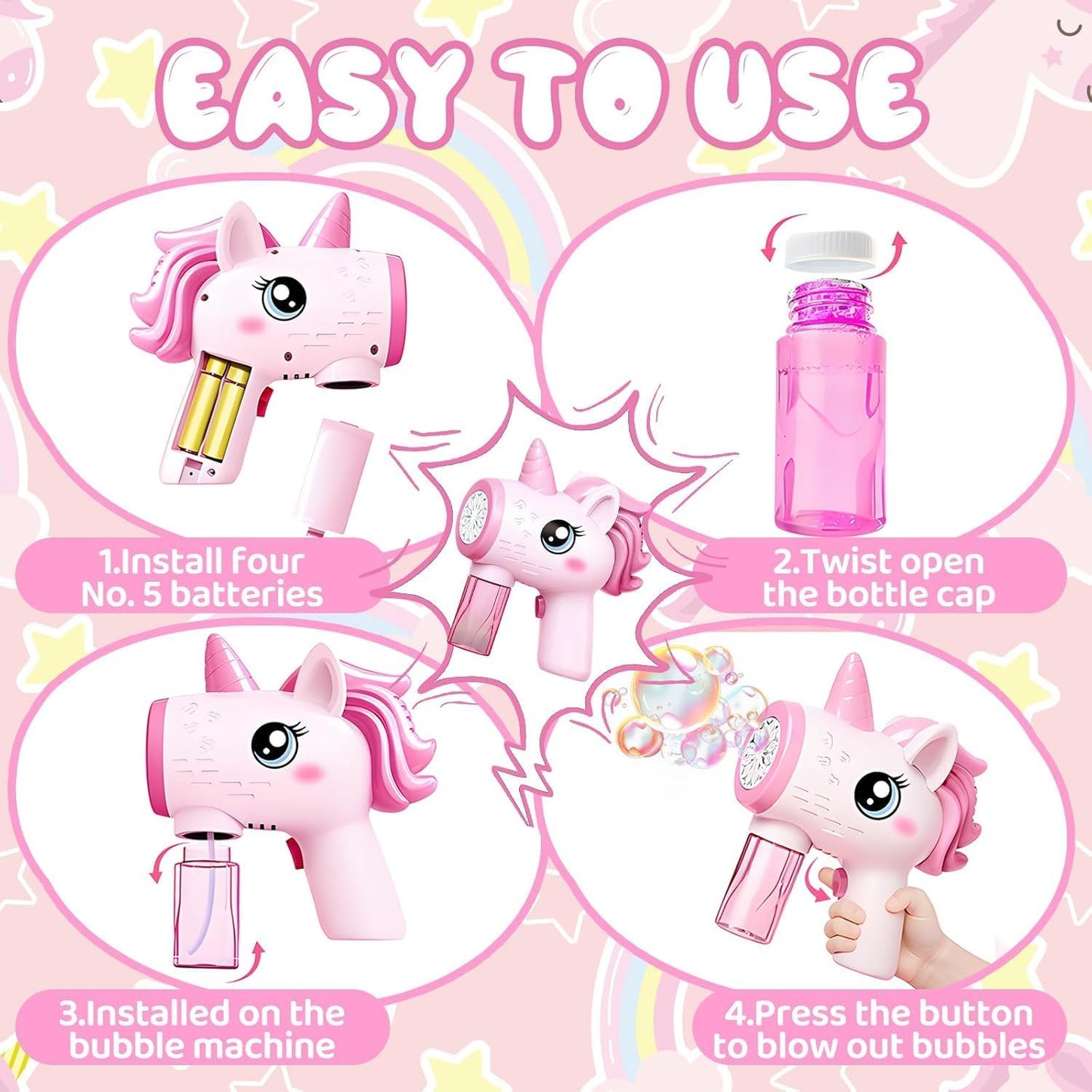 Kids Unicorn Bubble Machine Gun – Pack of 2(Blue+Pink)