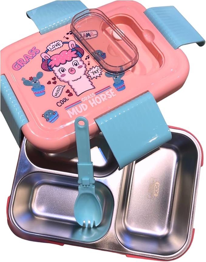 School Lunch Box for Kids Stainless Steel  – 3 Compartment, 600ml