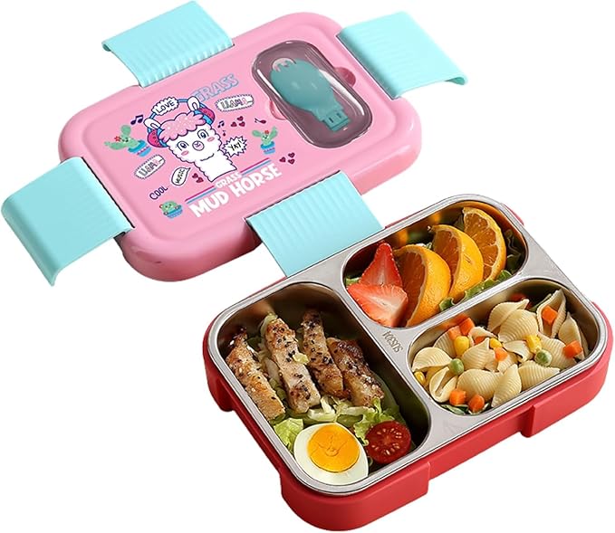 School Lunch Box for Kids Stainless Steel  – 3 Compartment, 600ml