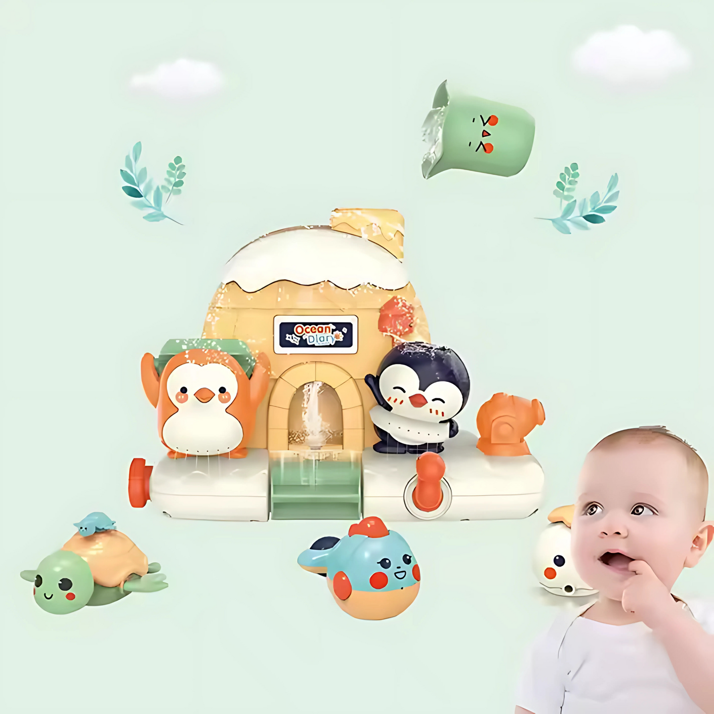 Twisoo Animal Penguin Waterfall Bathtub Toys for Babies