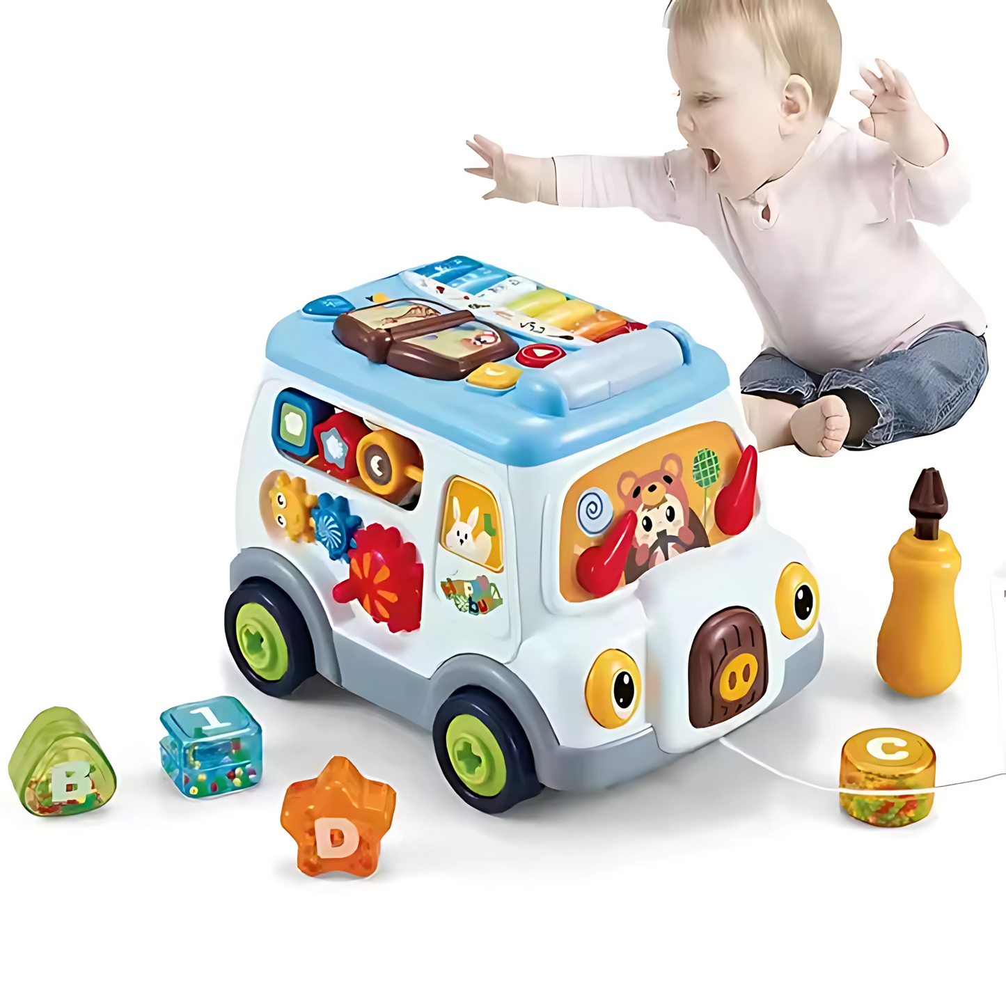 Multifunctional Busy Bus Toy for Toddlers – 2-in-1 Musical Activity Toy