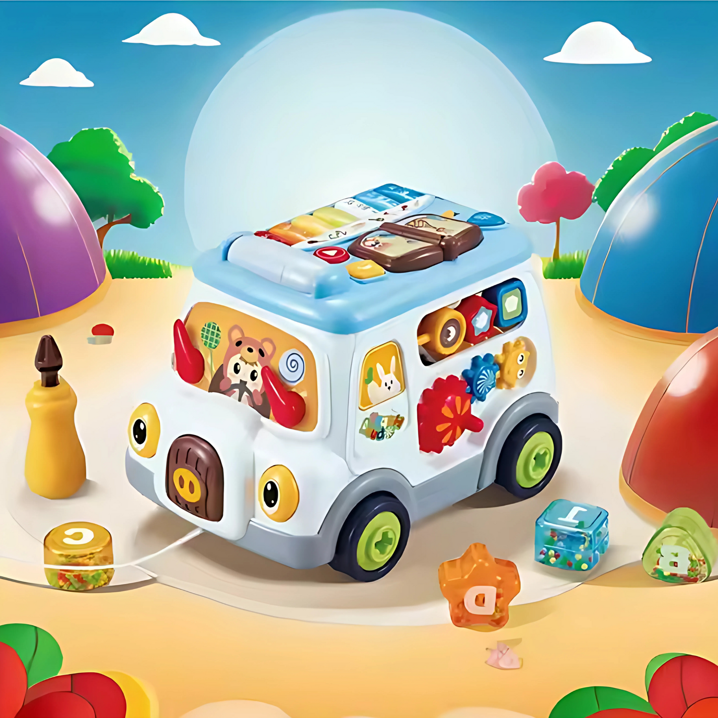 Multifunctional Busy Bus Toy for Toddlers – 2-in-1 Musical Activity Toy