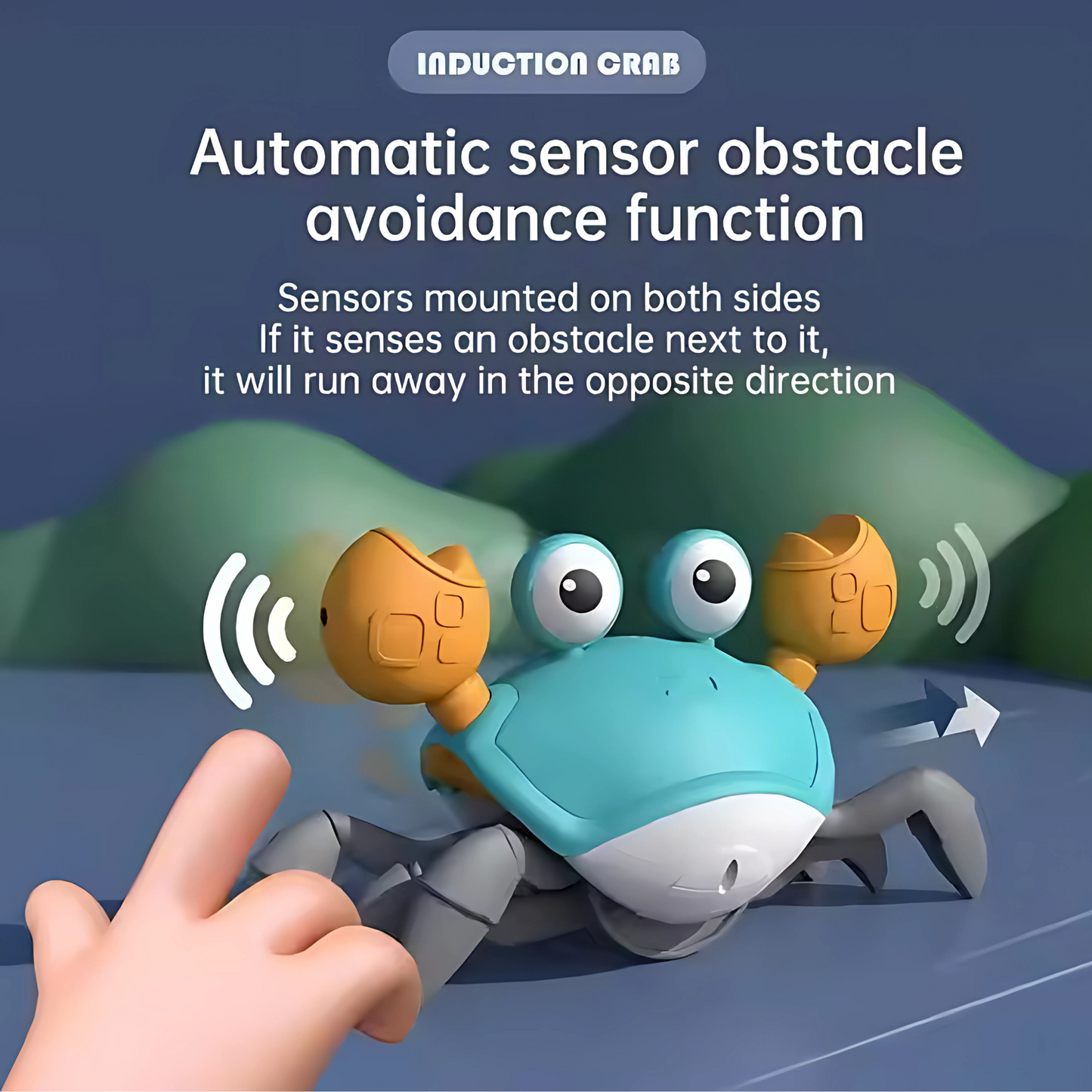 Runaway Crab Rechargeable Toy with Obstacle Sensor, Music and 2-Sided Walks
