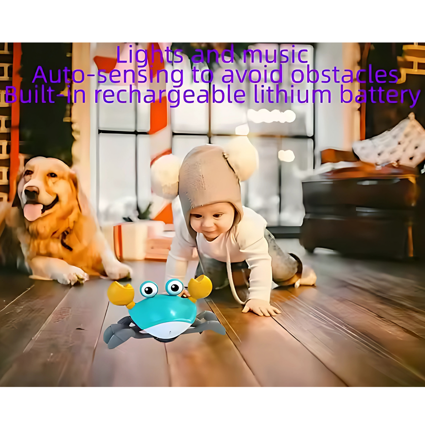 Runaway Crab Rechargeable Toy with Obstacle Sensor, Music and 2-Sided Walks