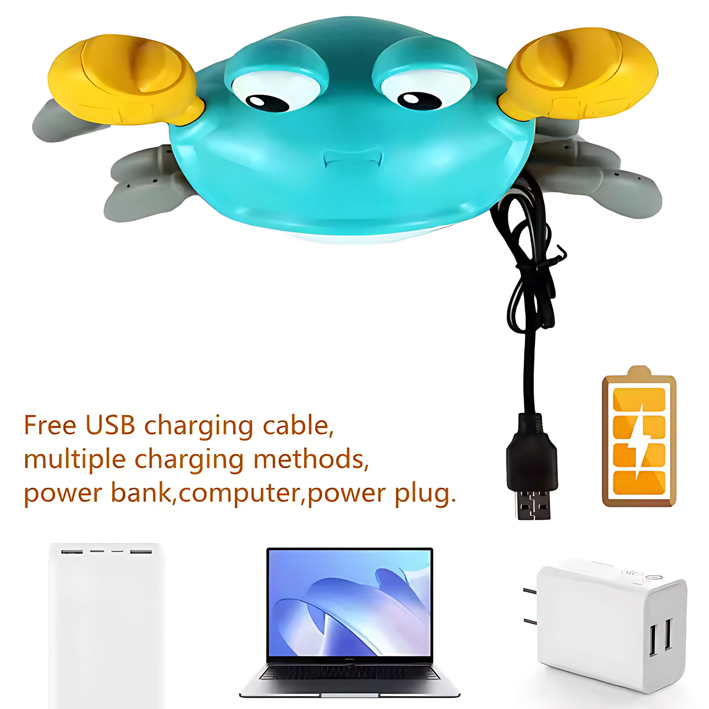 Runaway Crab Rechargeable Toy with Obstacle Sensor, Music and 2-Sided Walks