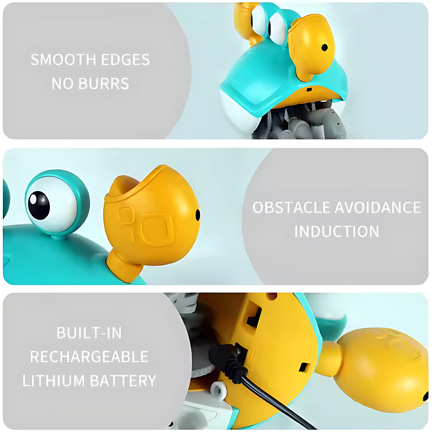 Runaway Crab Rechargeable Toy with Obstacle Sensor, Music and 2-Sided Walks