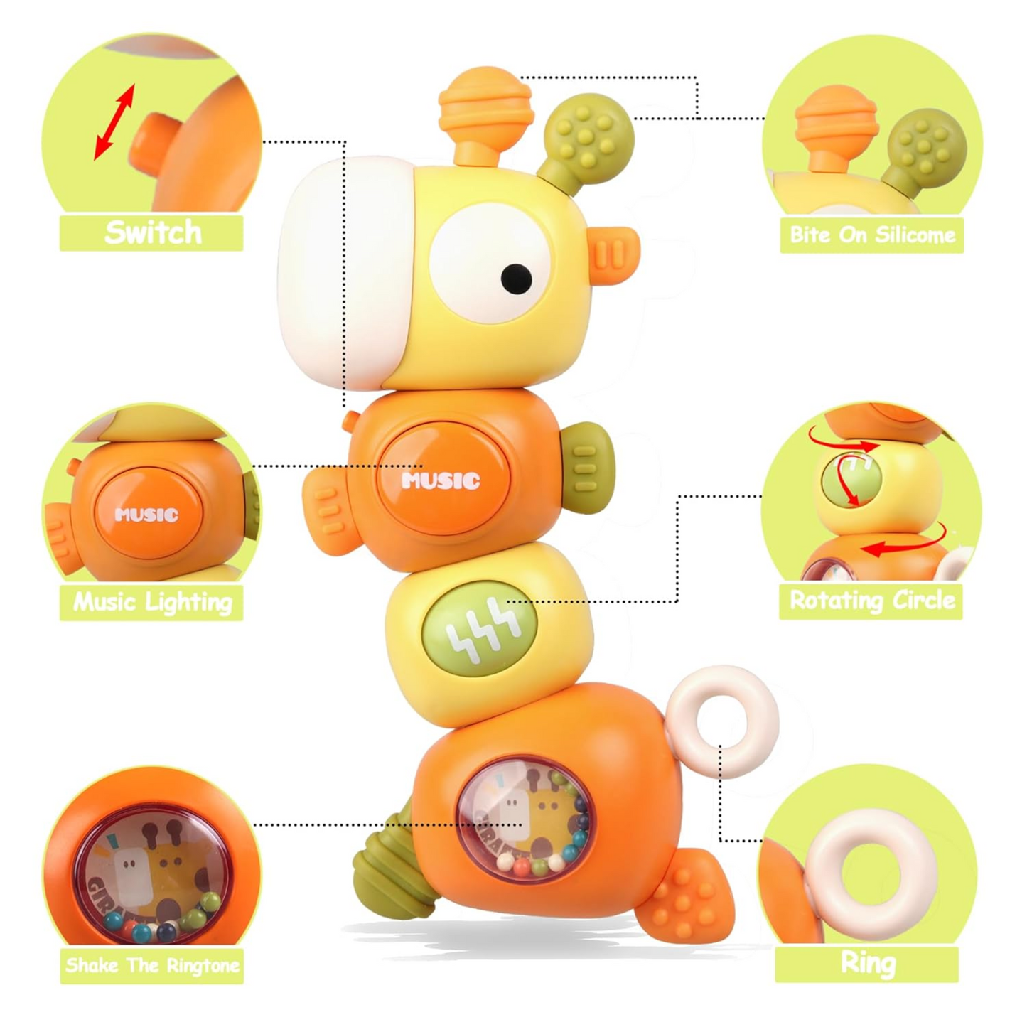 Twisoo 4-in-1 Baby Teething Sensory Rattle Chewable Teether Toys