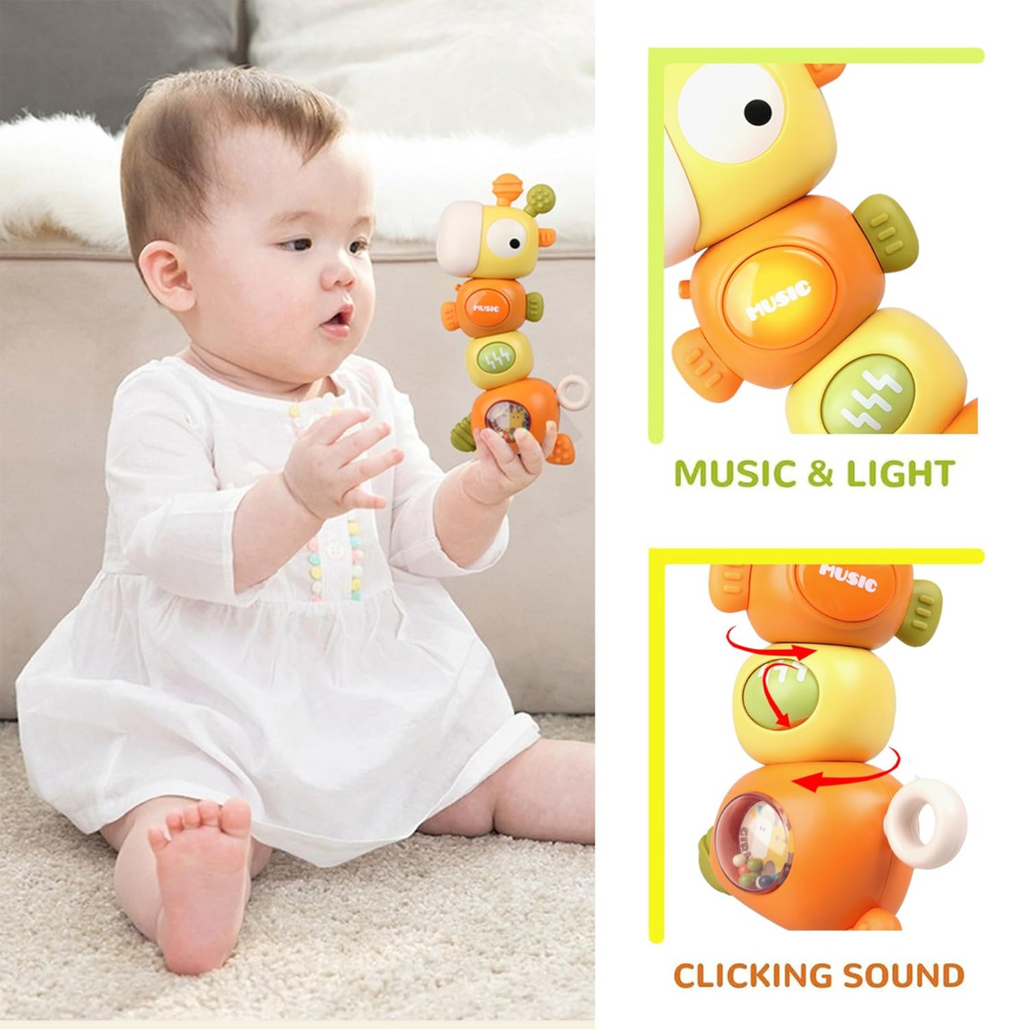 Twisoo 4-in-1 Baby Teething Sensory Rattle Chewable Teether Toys