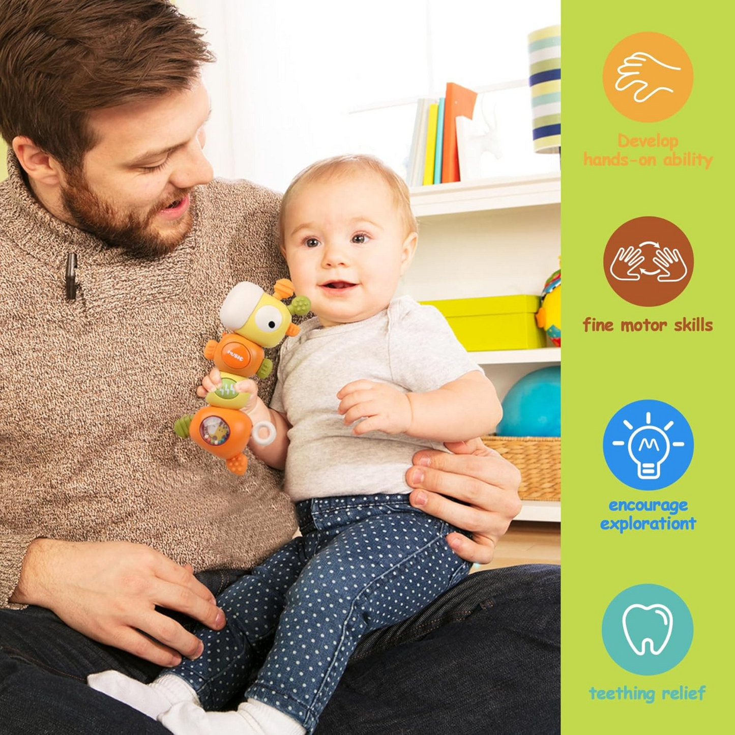 Twisoo 4-in-1 Baby Teething Sensory Rattle Chewable Teether Toys