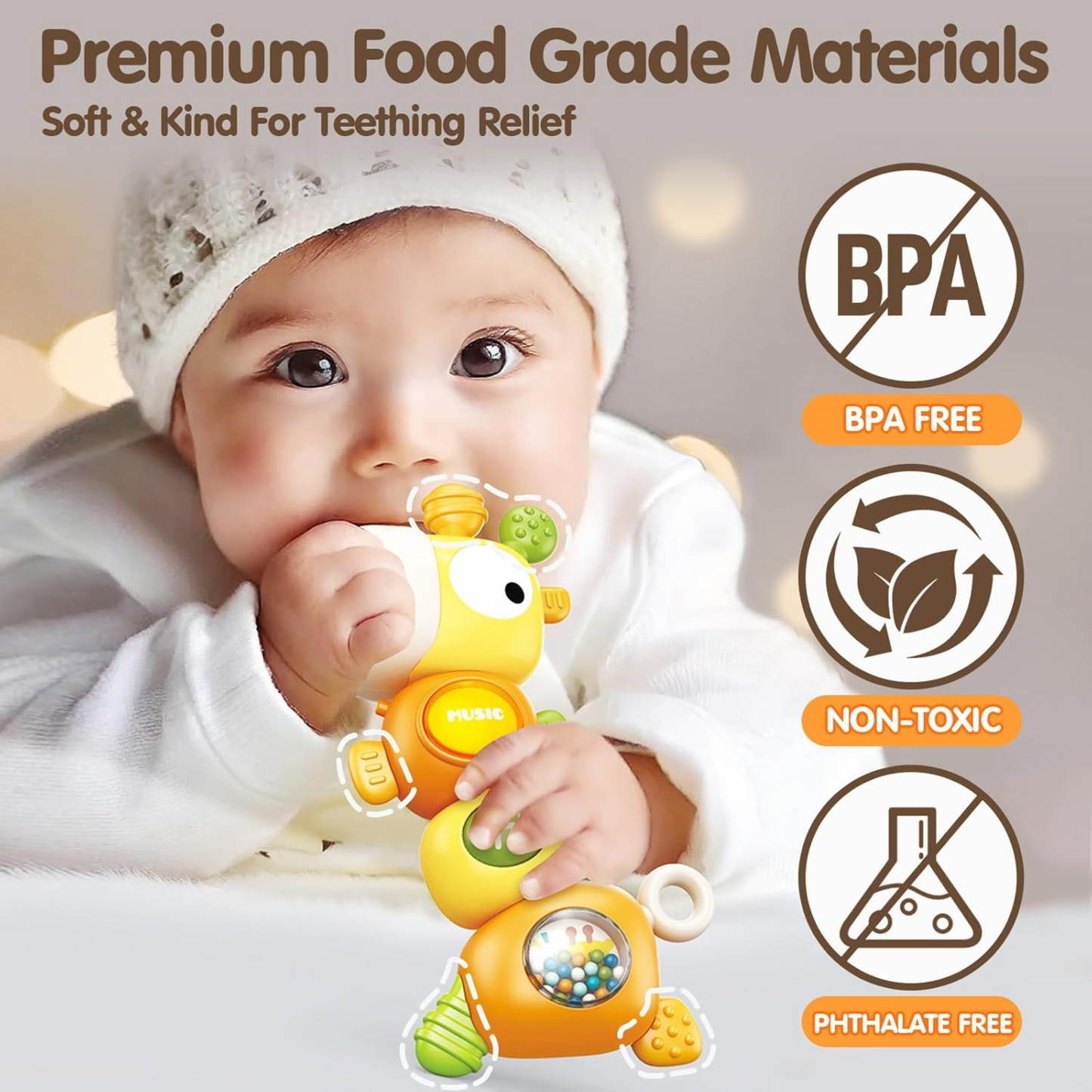 Twisoo 4-in-1 Baby Teething Sensory Rattle Chewable Teether Toys