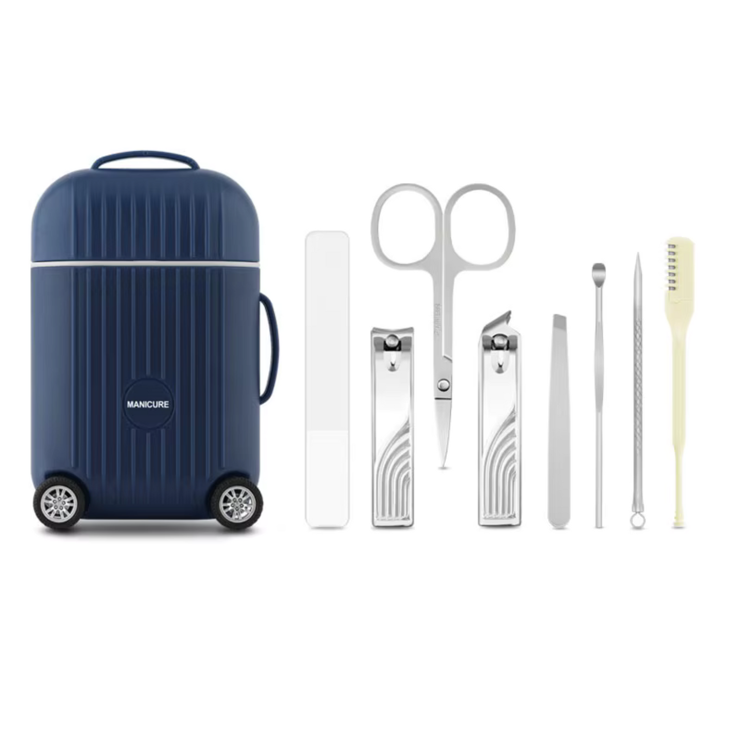 8-Piece Nail Clipper Set with Mini 4-Wheel Travel Trolley