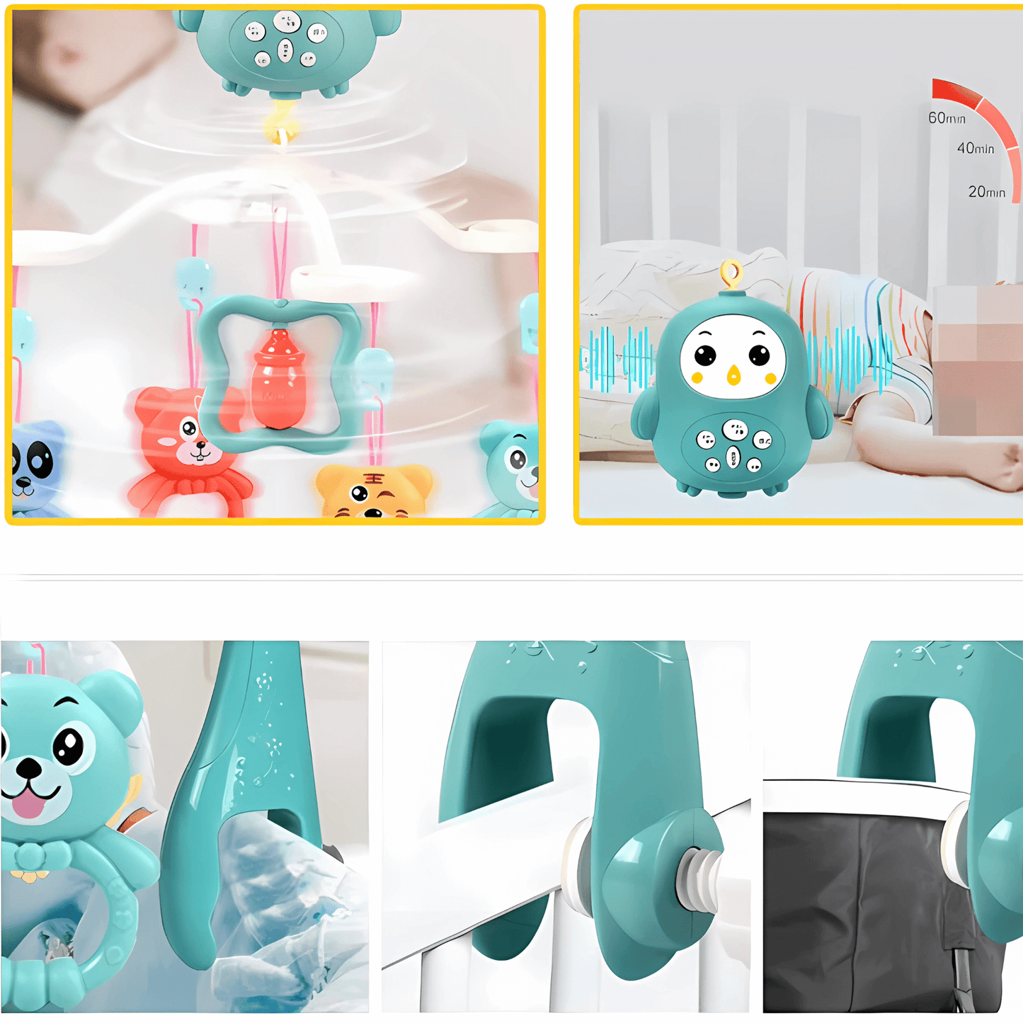 Baby Crib Mobile with Music & Remote – 360° Rotating(Hanging Rattle Toy) - Twisoo