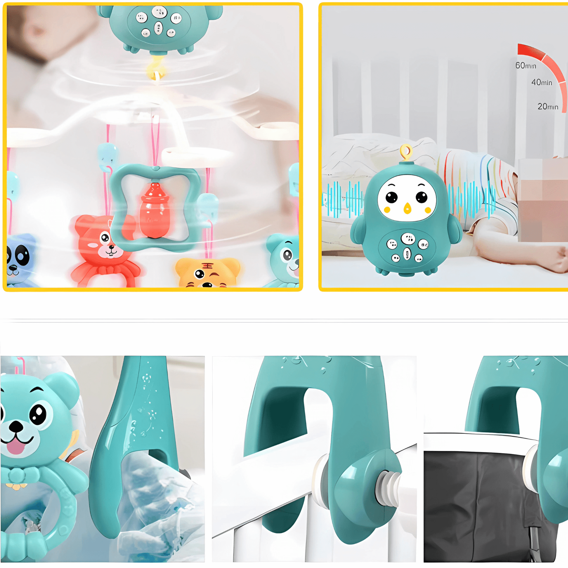 Baby Crib Mobile with Music & Remote – 360° Rotating(Hanging Rattle Toy) - Twisoo
