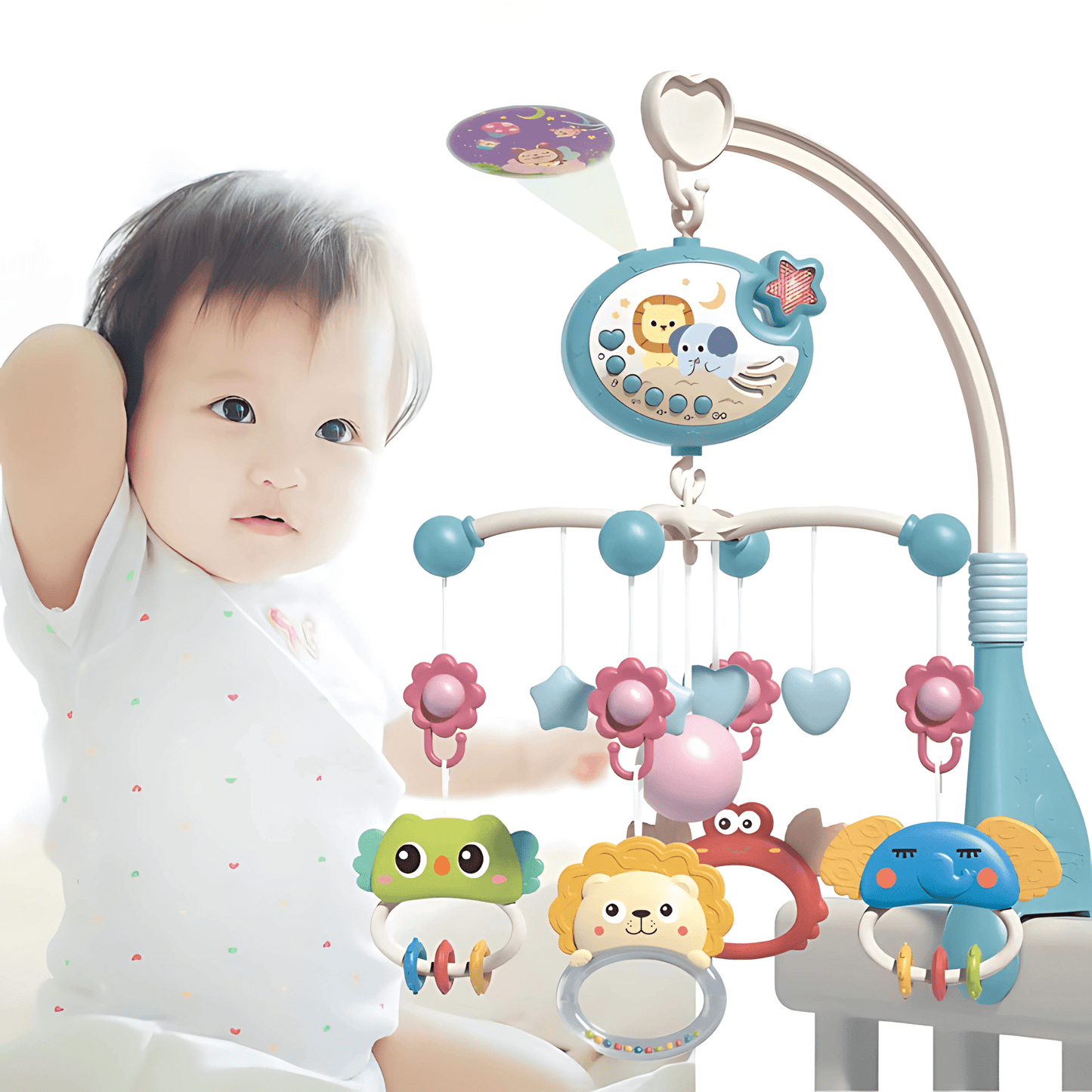 Baby Crib Mobile with Music & Remote – 360° Rotating(Hanging Rattle Toy) - Twisoo