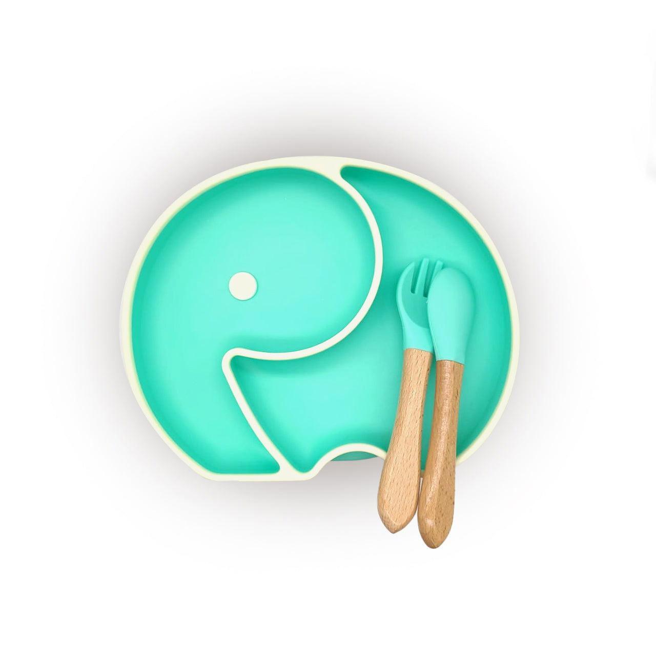Baby Food Plate - Elephant Design with Wooden Spoon - Twisoo