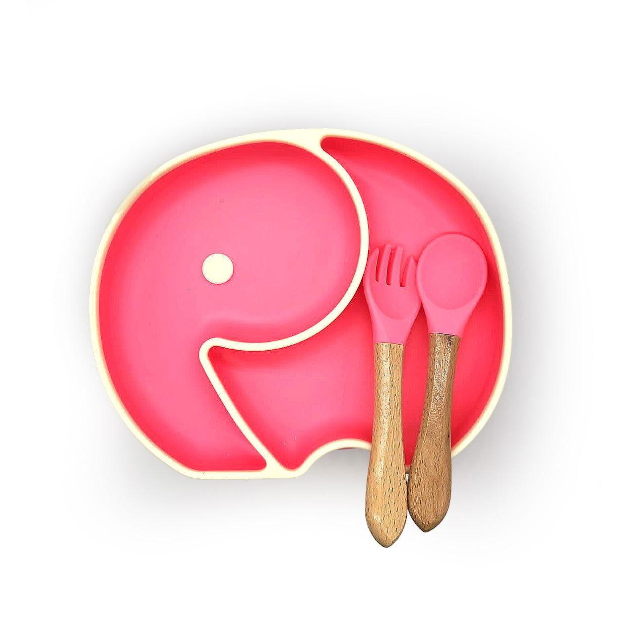 Baby Food Plate - Elephant Design with Wooden Spoon - Twisoo