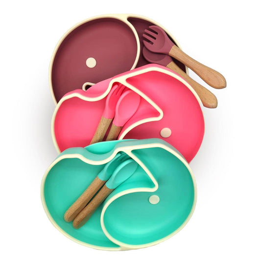 Baby Food Plate - Elephant Design with Wooden Spoon - Twisoo