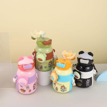 Bear Design Stainless Steel Water Bottle for Kids with Portable Strap 🐻 - Twisoo