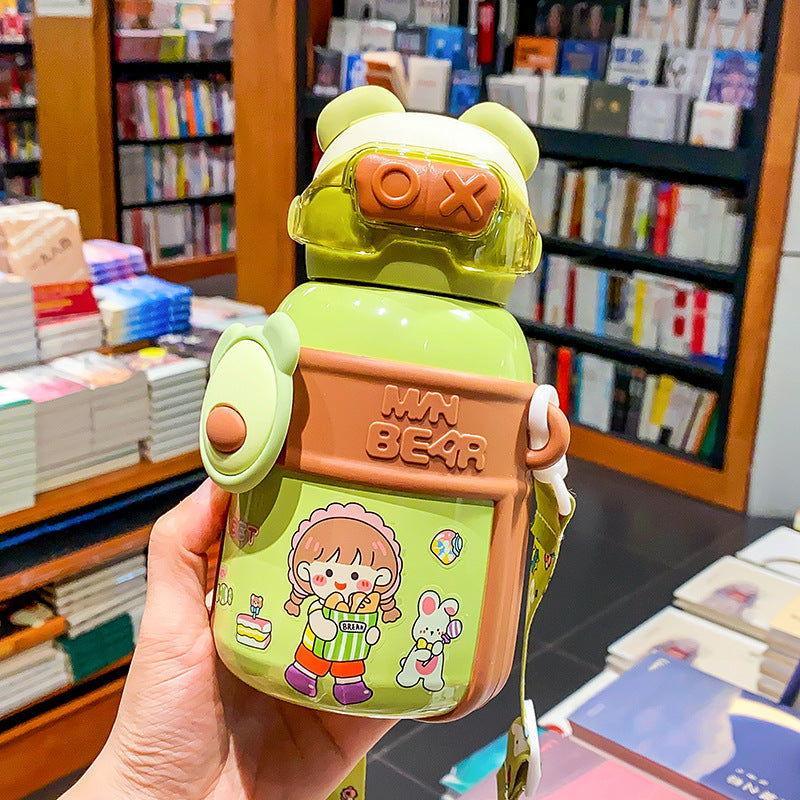 Bear Design Stainless Steel Water Bottle for Kids with Portable Strap 🐻 - Twisoo