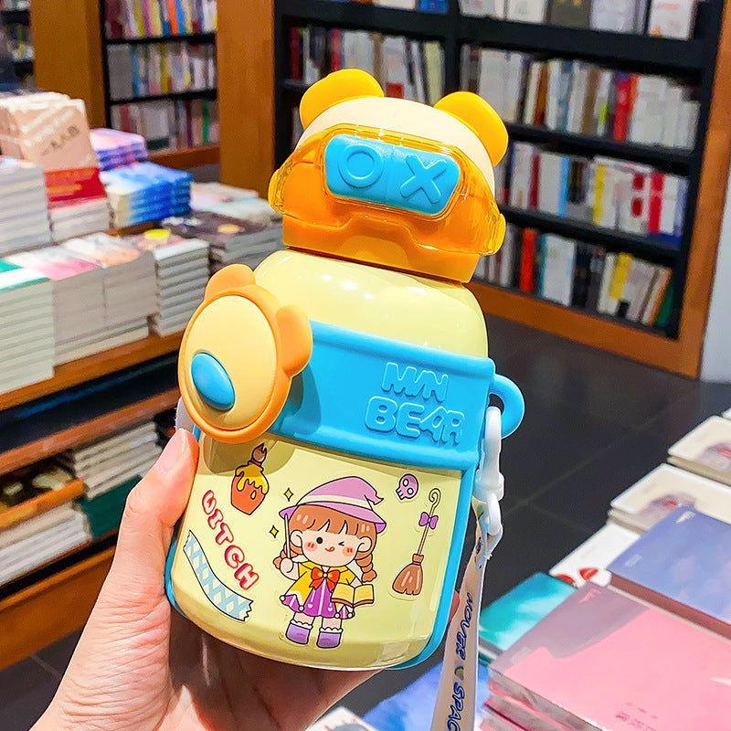 Bear Design Stainless Steel Water Bottle for Kids with Portable Strap 🐻 - Twisoo