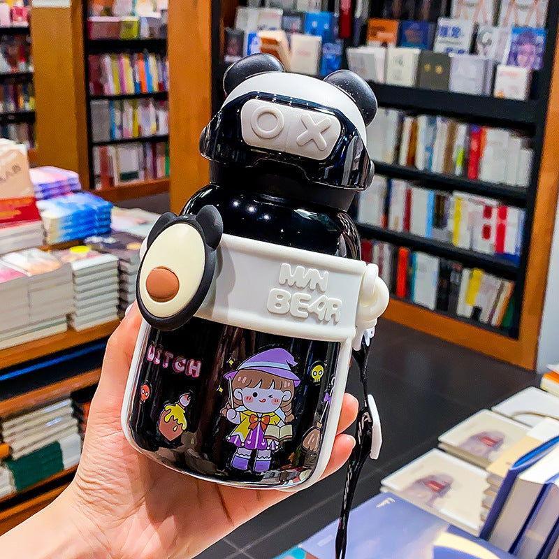 Bear Design Stainless Steel Water Bottle for Kids with Portable Strap 🐻 - Twisoo