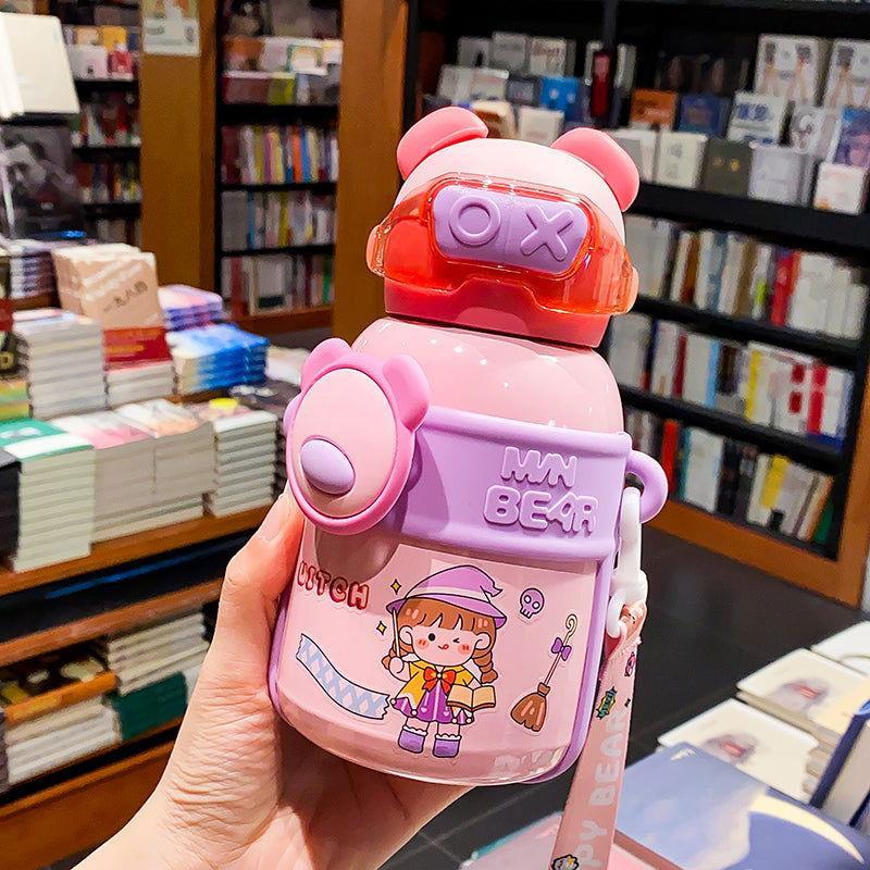Bear Design Stainless Steel Water Bottle for Kids with Portable Strap 🐻 - Twisoo