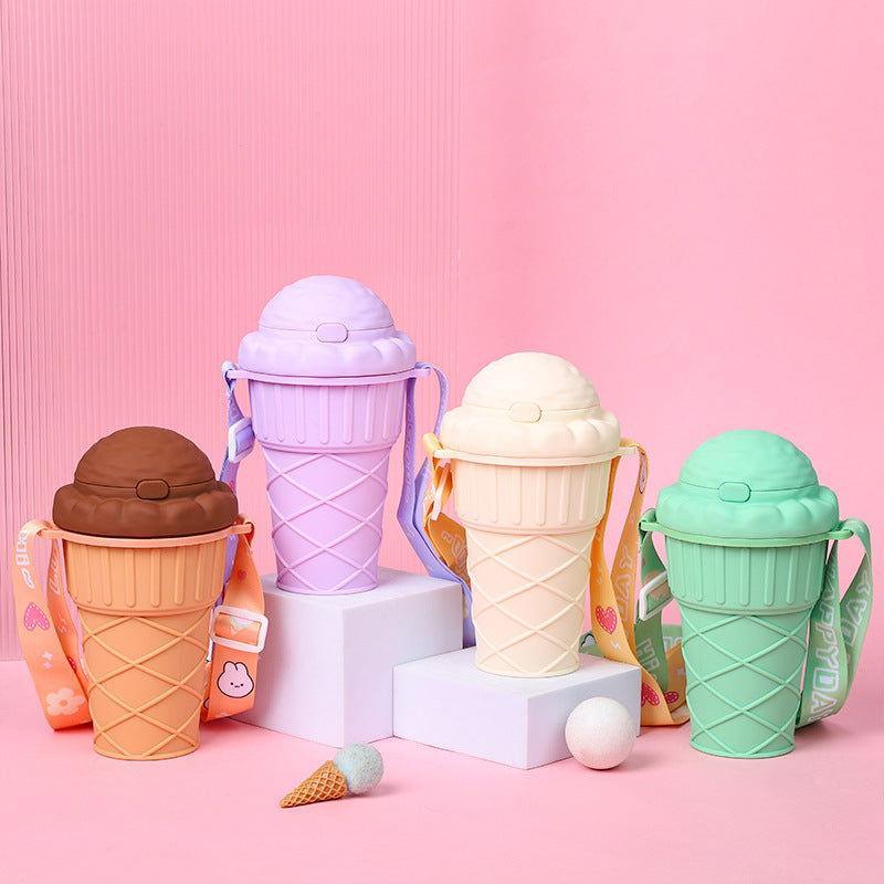 Children’s Ice Cream - Themed Sipper Water Bottle with Strap - Twisoo