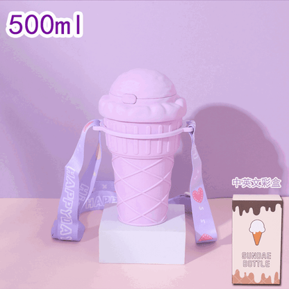 Children’s Ice Cream - Themed Sipper Water Bottle with Strap - Twisoo