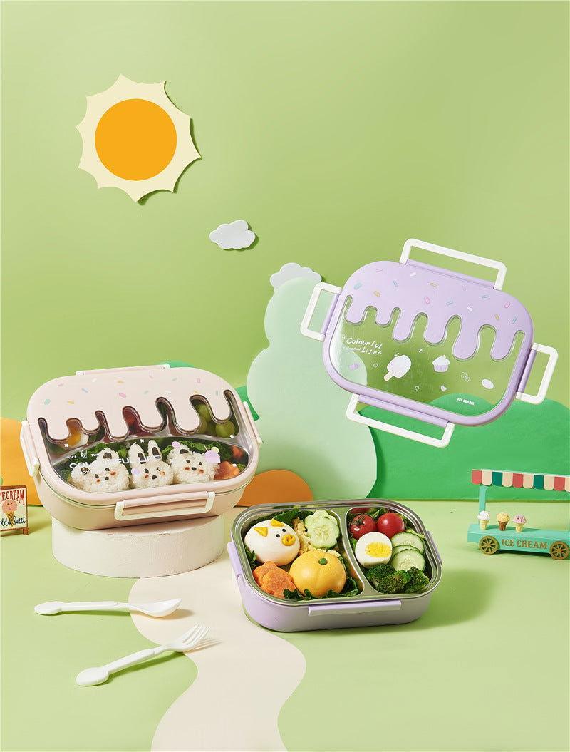 Creative 2 Grid Ice - cream Steel Lunch Box for Kids - Twisoo