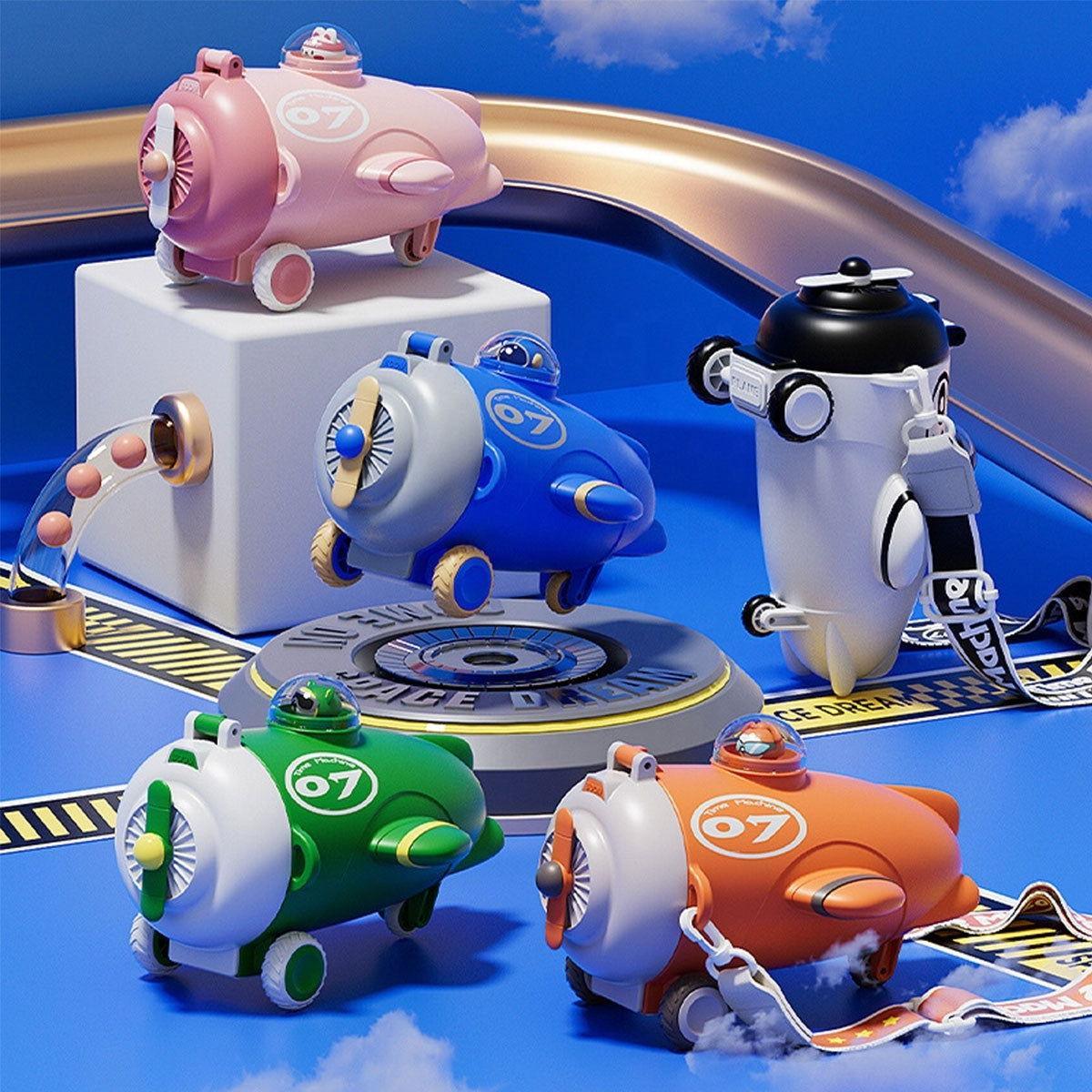 Cute Aircraft Shape Water Bottle for Kids with Portable Strap - Twisoo