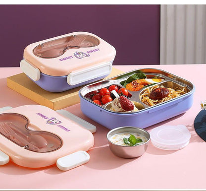 Cute Cartoon Bento - Stainless Steel Lunch Box with Spoon and Sauce Bowl for Kids 🍱 - Twisoo